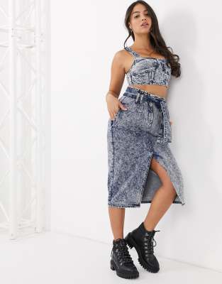 acid wash midi skirt