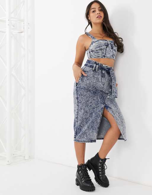 ASOS DESIGN Petite denim extreme 80s acid wash midi skirt ASOS