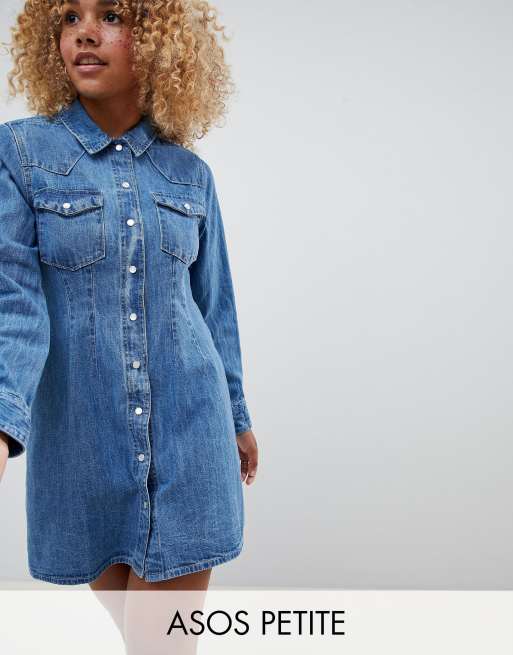 ASOS DESIGN Petite denim fitted western shirt dress with seam