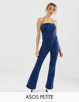 strappy denim jumpsuit