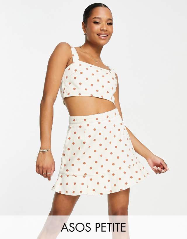 ASOS DESIGN Petite denim frill skirt in dot print - part of a set