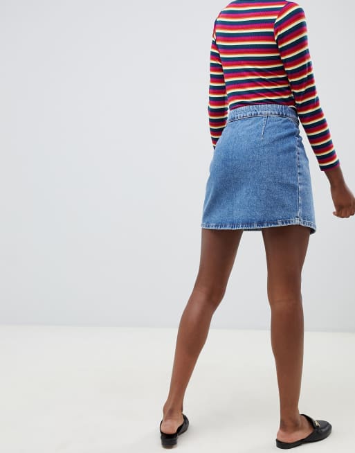 ASOS DESIGN Petite Denim - Gonna di jeans a portafoglio blu lavaggio medio, 2 di 4