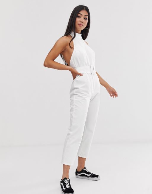 Asos white cheap denim jumpsuit