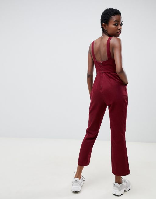 Red jean hot sale jumpsuit