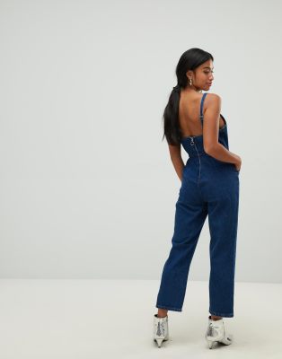 women's petite denim jumpsuit