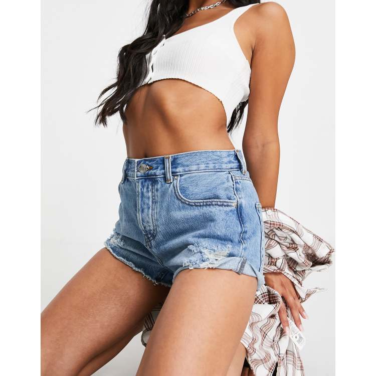 Weekday Fire low rise denim shorts in spring blue