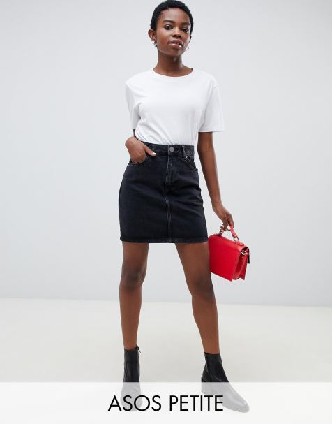 ASOS DESIGN Petite denim original high waisted skirt in washed black