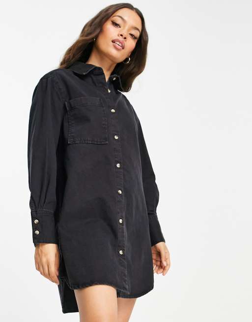 ASOS DESIGN Petite denim oversized shirt dress in black