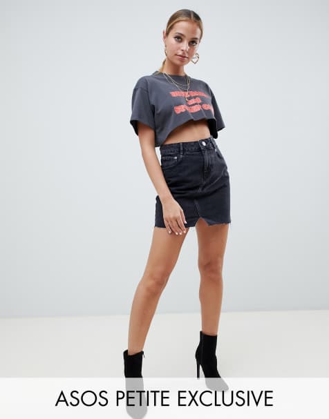 ASOS DESIGN Petite denim pelmet skirt in washed black