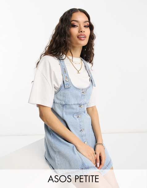 Womens Long Denim Dungaree Overall Dress Jean Pinafore Suspender