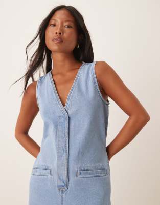 Asos Petite Asos Design Petite Denim Sleeveless Jumpsuit With Tie Back
