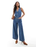 [ASOS Petite] ASOS DESIGN Petite denim sleeveless loose jumpsuit in midwash blue 16 Mid blue