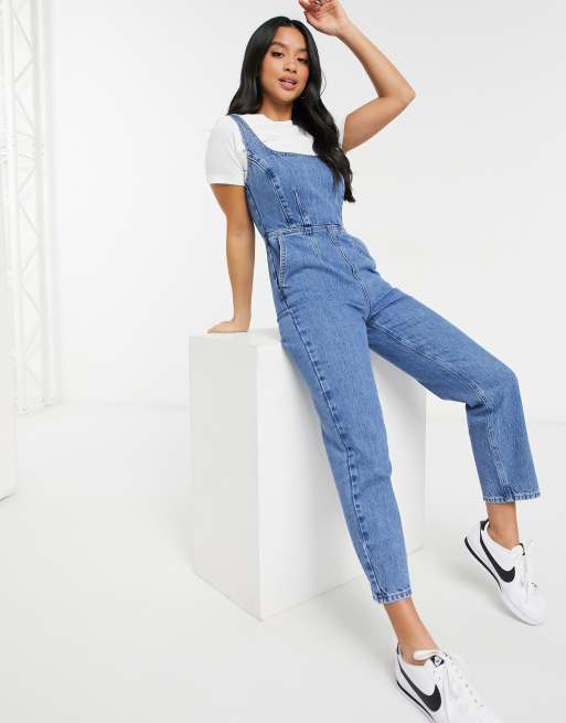 ASOS DESIGN Maternity denim jumpsuit in mid wash