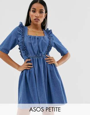 denim square neck dress