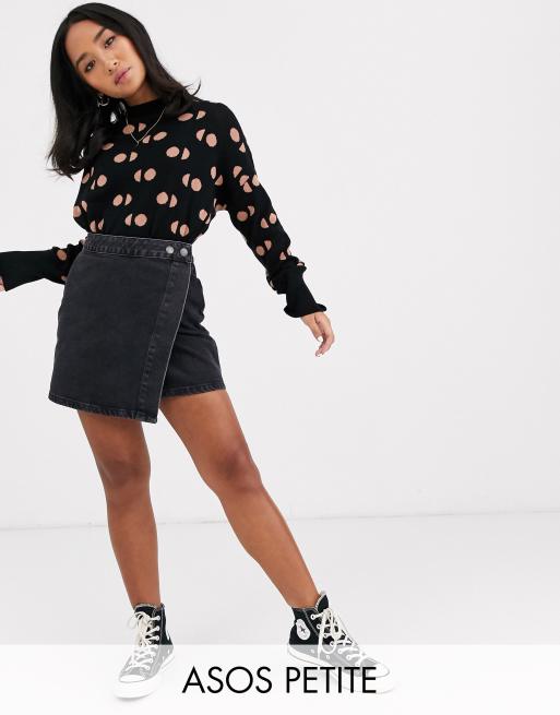 Asos black 2025 denim wrap skirt