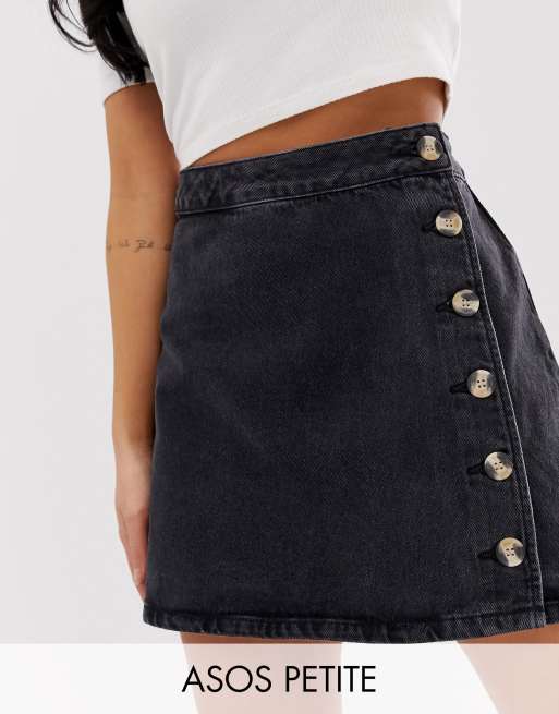 Asos black shop denim wrap skirt