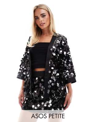 ASOS DESIGN Petite disco sequin kimono in black