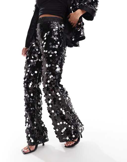 ASOS DESIGN Petite disco sequin tailored pants in black ASOS