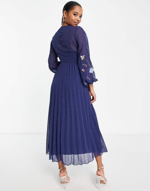 ASOS DESIGN Petite dobby twist front pleated midi dress with all