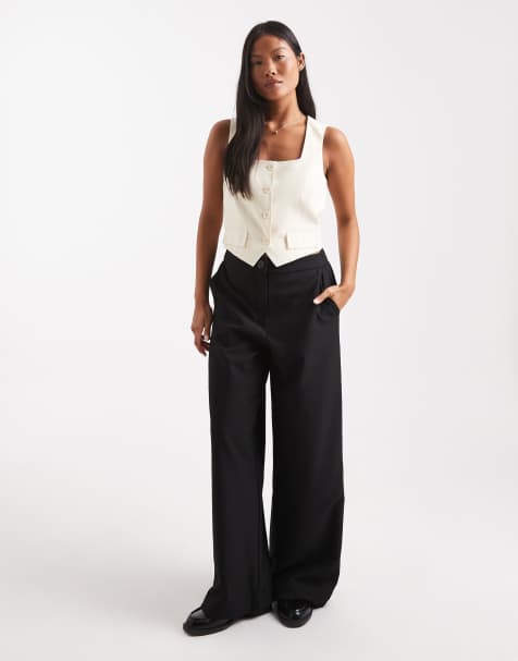 ASOS DESIGN Petite tailored relaxed straight leg trousers in black 