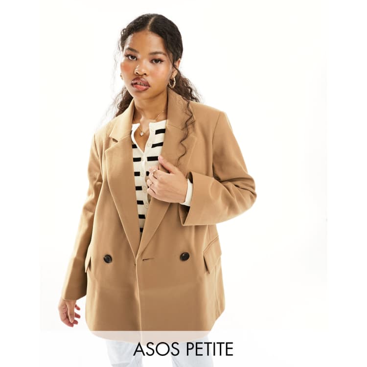 Womens camel double sales breasted coat