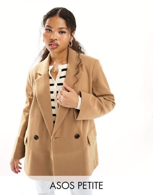 ASOS DESIGN Petite double breasted blazer coat in camel