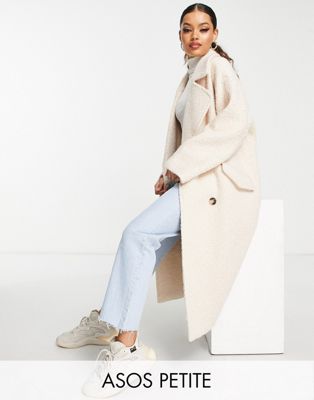 ASOS DESIGN Petite double breasted boucle wool mix coat in cream | ASOS