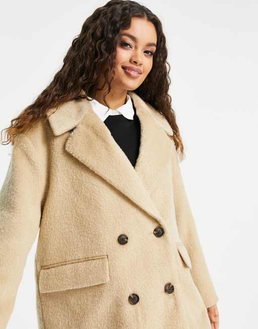 ASOS DESIGN Petite double breasted coat in camel