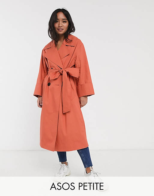 ASOS DESIGN Petite double breasted lightweight trench in teracotta