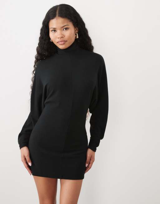 ASOS DESIGN Petite drape batwing mini dress in black, 2 of 4