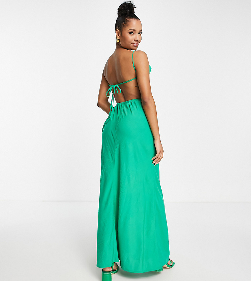 ASOS DESIGN Petite drape detail low back beach maxi beach dress in emerald-Green