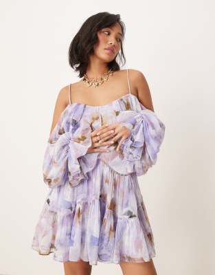 Asos Petite Asos Design Petite Draped Off The Shoulder Tiered Mini Dress With Lace Inserts