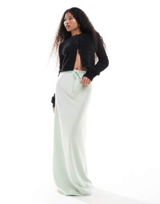 ASOS Petite ASOS DESIGN Petite drawstring detail satin bias maxi skirt in mint-Green