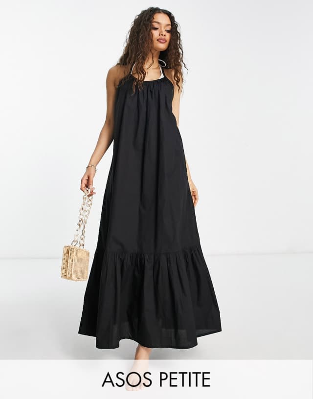 ASOS DESIGN Petite drop hem cami maxi beach dress in black