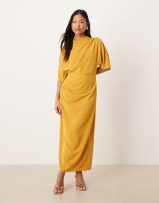 Asos Petite Asos Design Petite Dropped Shoulders Draped Slinky Midi Dress In Multi