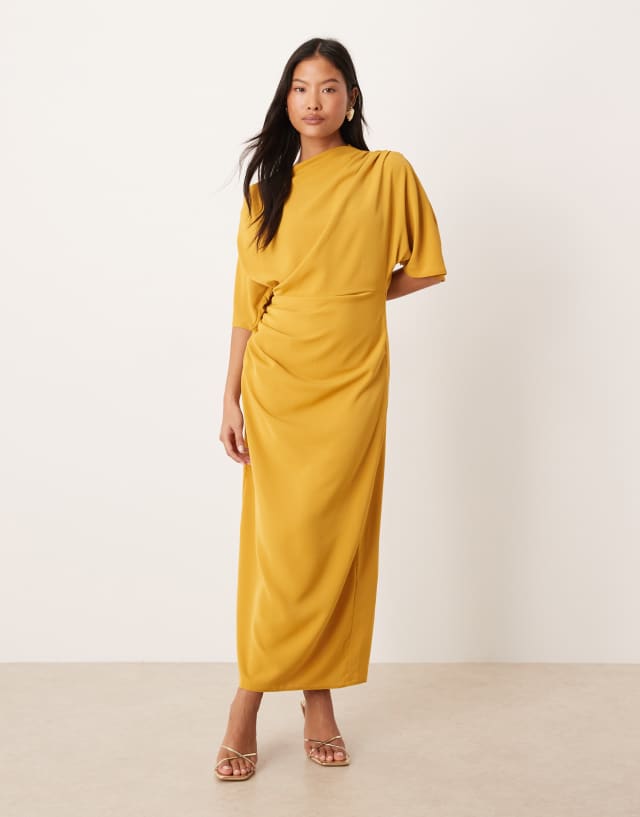 asos gold slip dress DESIGN Petite dropped shoulders draped slinky midi in queen of sparkles halloween dress