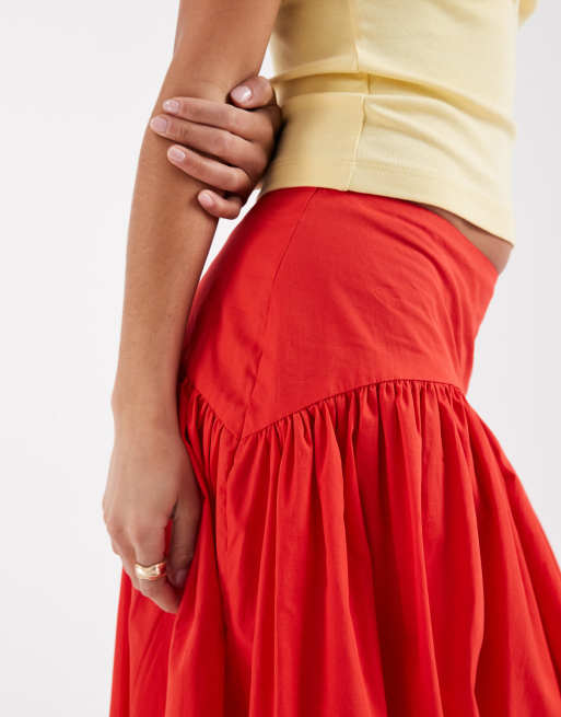 ASOS DESIGN Petite dropped waist bubble maxi skirt in red, 2 of 5