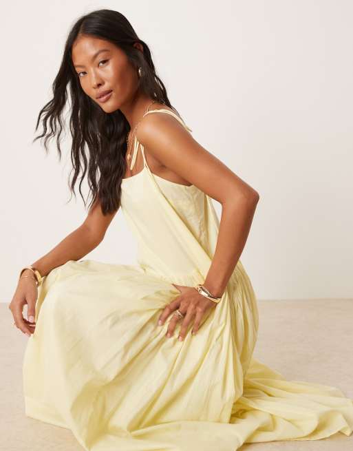 ASOS DESIGN Petite dropped waist maxi dress in lemon, 3 of 4