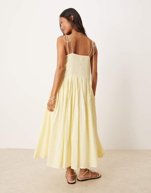 ASOS DESIGN Petite dropped waist maxi dress in lemon, 4 of 4