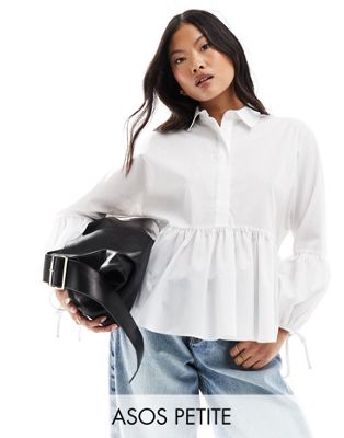 Asos Petite Asos Design Petite Dropped Waist Peplum Shirt In White