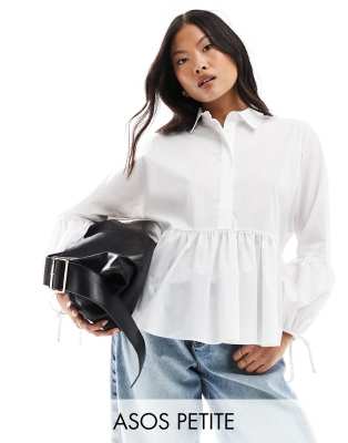 Asos Petite Asos Design Petite Dropped Waist Peplum Shirt In White In White