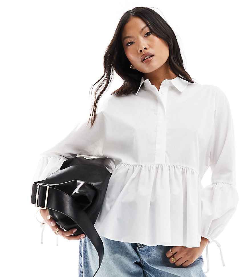 Asos Petite Asos Design Petite Dropped Waist Peplum Shirt In White
