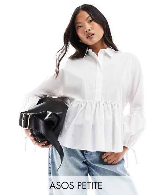 ASOS DESIGN Petite dropped waist peplum shirt in white | ASOS