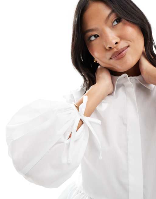 ASOS DESIGN dropped waist peplum shirt in white | ASOS