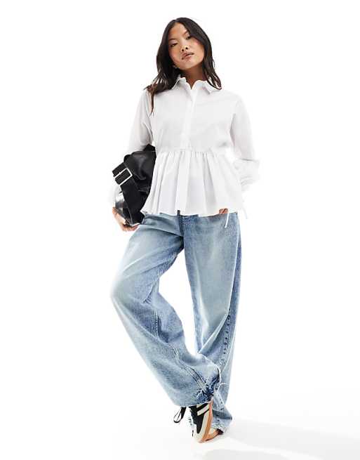 ASOS DESIGN Petite dropped waist peplum shirt in white | ASOS ASOS DESIGN Petite dropped waist peplum shirt in white | ASOS