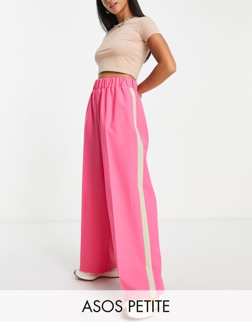 ASOS DESIGN Petite elastic waist side stripe pants in pink with stone  stripe