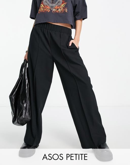 ASOS DESIGN Petite elastic waist tailored pants in black