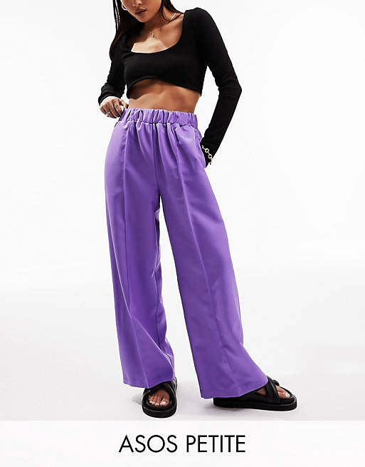 ASOS DESIGN Petite elastic waist tailored pants in purple | ASOS
