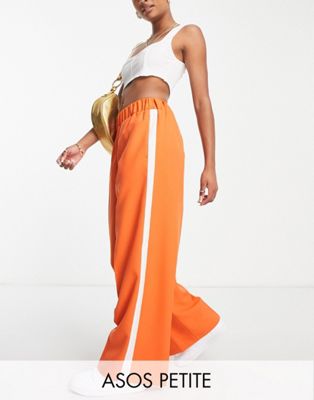 ASOS DESIGN Petite elastic waist tailored trouser in amber with ivory side stripe