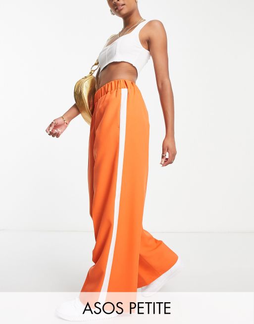 ASOS DESIGN Petite elastic waist tailored trouser in amber with ivory side  stripe